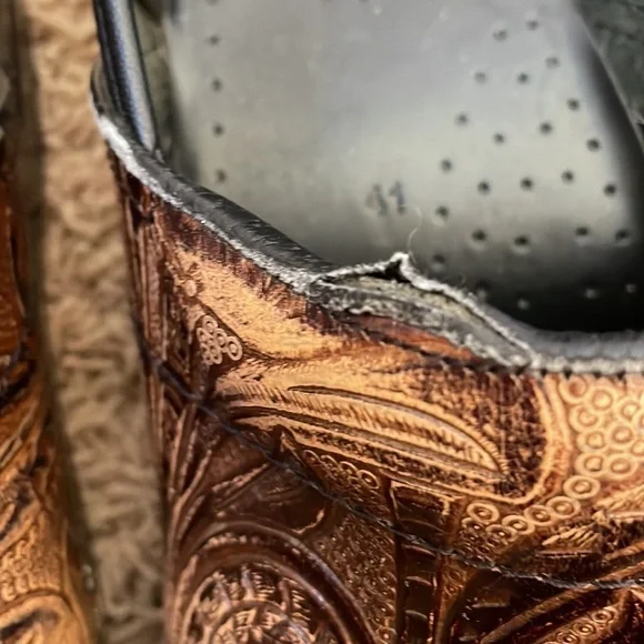 Dansko 41 professional clogs slip on shoes weathered tooled brown shoe - Picture 10 of 11